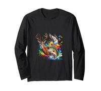 Outdoorsmen Ciervo Pato Pescado Acuarelas Vida SIL Manga Larga
