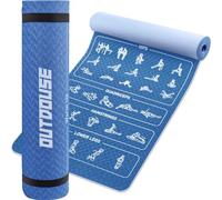OUTDOUSE Esterilla de yoga con 70 poses de yoga impresas, material TPE antideslizante, esterilla de gimnasia con correas de almacenamiento, esterillas de yoga para mujeres y hombres, azul profundo y