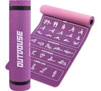 OUTDOUSE Esterilla de yoga con 70 poses de yoga impresas, material TPE antideslizante, esterilla de gimnasia con correas de almacenamiento, esterillas de yoga para mujeres y hombres, rosa lila, 181 x