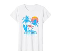 Outer Banks Carolina Vacaciones Vintage Atardecer Camiseta gráfica económica, Mujer, Blanco, XS