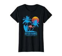 Outer Banks Carolina Vacaciones Vintage Atardecer Camiseta gráfica económica, Mujer, Negro, M