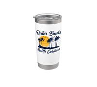 Outer Banks South Carolina Vintage Sunset Palmeras Vaso térmico de acero inoxidable de doble pared