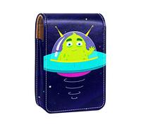 Outer Space Alien - Estuche portátil para pintalabios para viajes, mini caja de almacenamiento de lápiz labial con espejo para mujeres y mujeres, bolsa de cosméticos de cuero, Varios colores, 9.5x2x7 cm/3.7x0.8x2.7 in