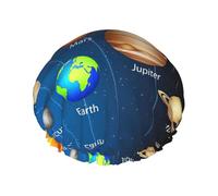 Outer Space - Cubierta para el cabello con estampado de sistema solar para ducha, gorra de pelo ajustable para mujer, elegante, grande, impermeable