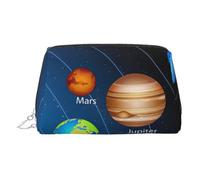 Outer Space - Neceser de piel con estampado de sistema solar, bolsa de maquillaje de piel para bolso con cierre de cremallera superior, elegante bolsa de aseo, Silver, Talla única