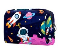 Outer Space Planet Rocket Alien Earth - Bolsa de cosméticos para mujer, neceser de viaje, bolsa organizadora de maquillaje grande con cremallera, multicolor, 18.5x7.5x13cm/7.3x3x5.1in, Neceser