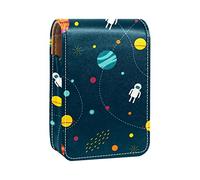 Outer Space Planets Alien Earth - Estuche portátil para pintalabios para viajes, mini caja de almacenamiento de lápiz labial con espejo para mujeres y mujeres, bolsa de cosméticos de cuero, Varios colores, 9.5x2x7 cm/3.7x0.8x2.7 in