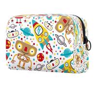 Outer Space Robot - Neceser de viaje con diseño de robot de dibujos animados para mujer, bolsa organizadora de maquillaje grande con cremallera, multicolor, 18.5x7.5x13cm/7.3x3x5.1in, Neceser