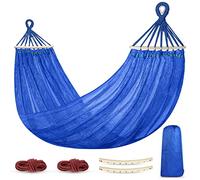 Outerman Hamaca Colgante de Red, Hamaca Jardin Exterior Hamaca Camping con Travesaños de Madera, 290 x 150 cm, Capacidad de Carga de 250 kg (DC603)