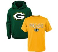 OuterStuff NFL Sudadera con capucha y camiseta con logo primario de rendimiento de poliéster 8-20 para jóvenes, 2 unidades, L, Green Bay Packers