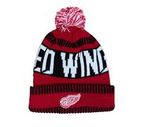 Outerstuff NHL Kids Youth 8-20 Tall Size Color Logo primario Tech Sports Tech Knit Hockey Hockey Pom Beanie Hat - Detroit Red Wings - Rojo