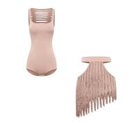 Outfits Latin Dance Dress Backless Jumpsuit Hollow Tassels Skirt Chacha Rumba Performance Costumes(Top and Skirt,L)