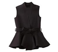 OutFyt Chaleco Sin Mangas con Volantes para Mujer, Traje Sólido, Chaleco Formal De Oficina, Chaqueta con Cuello En V, Abrigo, Cárdigans Vintage Informales, Chaleco, M