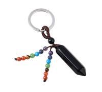 OutFyt Llavero De Coche con Piedra De Ónix Negro Natural, Llavero con Forma Hexagonal De Piedras Preciosas De Cristal De 7 Chakras, Llavero De Motocicleta para La Amistad, Mujeres, Hombres, Niñas,