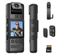 OUTFYT Mini cámara de visión Nocturna infrarroja A23, grabadora vídeo con Lente giratoria 1080P 180, videocámara pequeña, Corporal policía, Clips magnéticos, Serie Guardia(Camera 64GB)