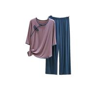 OutFyt Pijama Mujer Camisa De Manga 3/4 Modal para Mujer, Conjuntos De Pijamas para Mujer, Ropa De Estar por Casa, Ropa De Dormir, Tops y Pantalones De Color Sólido, Ropa De Dormir con Bolsillos Pa