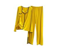 OutFyt Pijama Mujer Conjunto De Pijama para Mujer, Modal, Clásico, Cuello En V, Camisones, Ajuste Elástico, Mangas Largas, Pijamas Suaves, Conjuntos De Pijamas con Bolsillos, Amarillo XXL