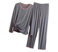 OutFyt Pijamas De Mujer Pijama De Mujer De Modal, Ajustado, De Manga Larga, Camisón, Ropa De Dormir, Pijama De Dos Piezas, Camisones Cómodos y Conjunto De Ropa De Estar En Casa, Gris L
