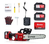 OUTIGO Motosierra Bateria, Motosierra Eléctrica 12 Pulgadas, 2 * 4500mah Batería, Motosierra 1 Cadena 1 Barras de guía, Motosierra eléctrica inalámbrica 1000w