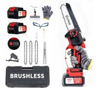 OUTIGO Motosierra de batería, equipada con 2 baterías de 3000mAh. 3 cadenas + 1 guía de cadena, mini motosierra eléctrica inalámbrica,