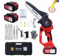 OUTIGO Motosierra sin cable, motosierra eléctrica con batería, con 2 baterías de 4000 mAh, 4 cadenas y 3 barras guía, motosierra portátil manual, adecuada para el corte de madera.