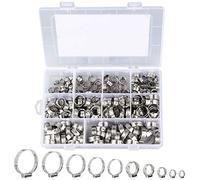 Outigu 200 abrazaderas de manguera de acero inoxidable 304 de una sola oreja: kit surtido con 10 tamaños (7-21 mm) para tuberías de agua, fontanería y uso automotriz