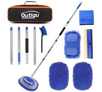 Outigu Juego de cepillos de lavado de coche, mango extensible de 160 cm, mopa de microfibra con cabezal de repuesto, cepillo de rueda, toalla y esponja (azul)