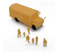 Outland Models Autobús escolar de paisaje ferroviario con niños y padres, escala HO 1:87