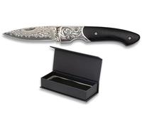 Outletdelocio Navaja Damasco Mango Madera Negro. Hoja de acero inox de 7,20 cm. En Caja de Regalo