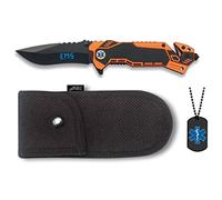 Outletdelocio. Navaja EMS con Mango Aluminio. Hoja de Acero INOX de 8,1 cm. Punta rompevidrios y Cutter Corta Cinturones. Funda Nylon incluida