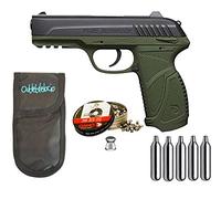 Outletdelocio. Pistola Perdigón Gamo PT-85 4,5mm Blowback Olive Drab + Funda Portabombonas + Balines + Bombonas co2. 29318/38203/23054