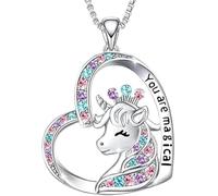 OUTLETISSIMO® Collar de mujer y niño con colgante de corazón con unicornio purpurina y purpurina con grabado You Are Magical ET168