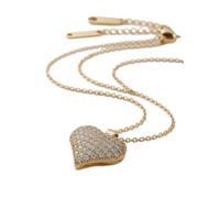 OUTLETISSIMO® Collar para mujer de color dorado con colgante de corazón abombado y pavé de cristales luminosos ET298