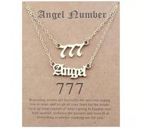 OUTLETISSIMO® Juego de 2 collares Angel Number 1 collar colgante 777 1 collar con inscripción Angel 50 cm color oro ET144, Talla única, Zamak, Zamak