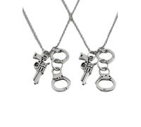 OUTLETISSIMO® Juego de 2 collares de pistola y esposas, collar 2 colgantes separables para hombre y mujer, pareja en crimen con colgantes revólver y esposas ET23