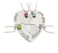 OUTLETISSIMO® Juego de 4 colgantes con forma de corazón partido, collares Best Friends Forever and Ever, mejores amigas para siempre, ET12, Zamak