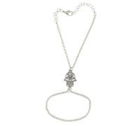 OUTLETISSIMO Pulsera con anillo de mano de Fátima de plata - Joya étnica con colgante Hamsa de la suerte - Cadena ajustable mujer estilo Boho Chic ET134