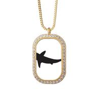 Outline - Collar con colgante de tiburón oceánico y pez feroz con diamantes de cristal dorado