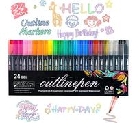 Outline Pen,rotulador De Grafiti Lightstick Para Colorear,coloring Lightstick Graffiti Pens,24-Lightstick Graffiti Pen Outline,Colors Double Line Outline Art Pens,Shimmer Markers Outline Glitter Pens