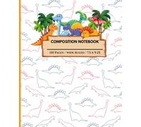 Outlined Dinosaur Composition Notebook: Cute Dinosaur Pattern Notebook | Wide Ruled | 7.5 x 9.25 Inches | 110 Pages | School Journal for Kids, Students, Boys & Girls