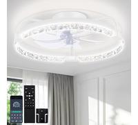 OUTON 50cm Ventilador de Techo con Luz, Control Remoto y App, 3 Temperaturas de Color, 6 Velocidades Reversibles, Temporizador, Memoria, Lampara Ventilador Techo para Comedor Dormitorio, Blanco