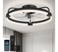 OUTON 50cm Ventilador de Techo con Luz, Control Remoto y App, Regulable 3000K-6500K, 6 Velocidades Reversibles, Temporizador, Memoria, Lampara Ventilador Techo para Comedor Dormitorio, Negro