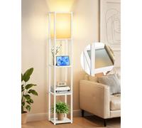 OUTON Lámpara de Pie con Estantes de Vidrio, Temperaturas de Color Ajustables 3000K-6000K, Lampara de Pie LED Moderna en Columna, Lámpara de Esquina de Madera para Sala, Dormitorio, Oficina (Blanco)