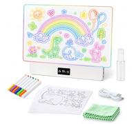 OUTON Pizarra LED para Dibujar Niños con 8 Colores y 3 Modos de Luz, Pizarra Luminosa Reutilizable con 7 Rotuladores y Plantillas, Juguete Creativo para Niña y Niño, USB-C