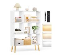 OUTONLIFE Estantería de 7 Cubos con Luces LED, Control Táctil y Remoto, Librería Moderna Independiente Regulable, Organizador de Madera para Salón, Dormitorio u Oficina