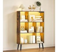 OUTONLIFE Estantería de 7 Cubos con Luces LED, Control Táctil y Remoto, Librería Moderna Independiente Regulable, Organizador de Madera para Salón, Dormitorio u Oficina