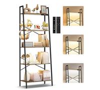OUTONLIFE Estantería de Escalera Ancha de 5 Niveles con Luces LED, Control Táctil y Remoto, 3 Temperaturas de Color, Librería Esquinera Alta Regulable de Metal y Madera para Salón y Dormitorio
