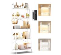 OUTONLIFE Estantería de Escalera Ancha de 5 Niveles con Luces LED, Control Táctil y Remoto, 3 Temperaturas de Color, Librería Esquinera Alta Regulable de Metal y Madera para Salón y Dormitorio