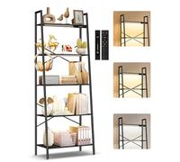 OUTONLIFE Estantería de Escalera Ancha de 5 Niveles con Luces LED, Control Táctil y Remoto, 3 Temperaturas de Color, Librería Esquinera Alta Regulable de Metal y Madera para Salón y Dormitorio