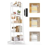 OUTONLIFE Estantería de Escalera Pequeña de 5 Niveles con Luces LED, Control Táctil y Remoto, 3 Temperaturas de Color, Librería Esquinera Alta Regulable de Metal y Madera para Salón y Dormitorio